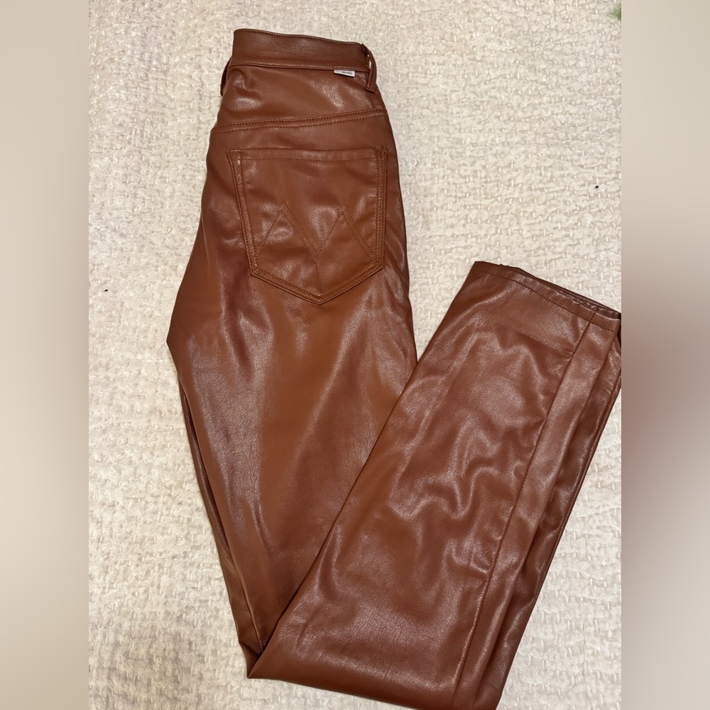 MOTHER Rail Faux Leather Skimp Friar Brown Pant size 27